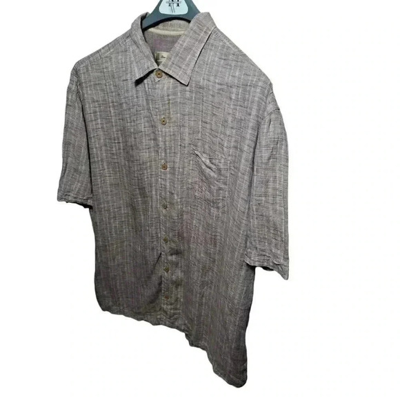 Men's Tommy Bahama 100% Linen Brown Short Sleeve Button Down Shirt- Size 2XL - Picture 3 of 11